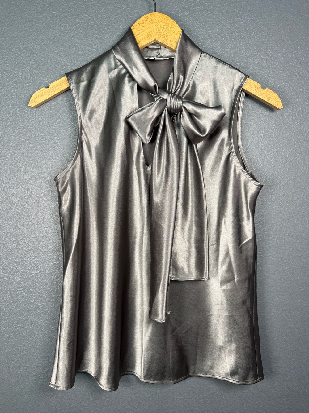 Nine West Metallic Bow-Neck Sleeveless Blouse - Silver